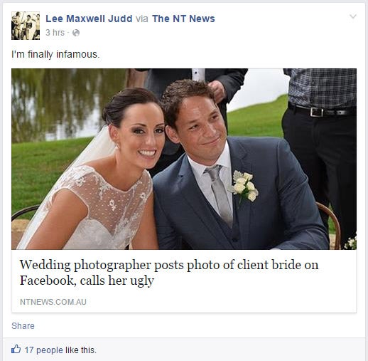 Mr Judd posted a link to a news story about the incident on his personal Facebook page