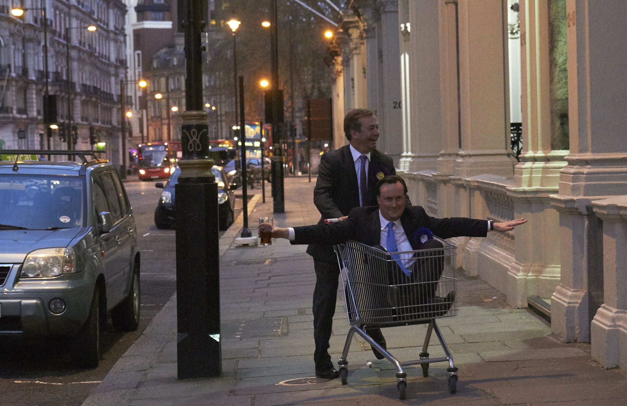 Nigel Farage and David Cameron exhibit high spirits following election success...imagined by Alison Jackson