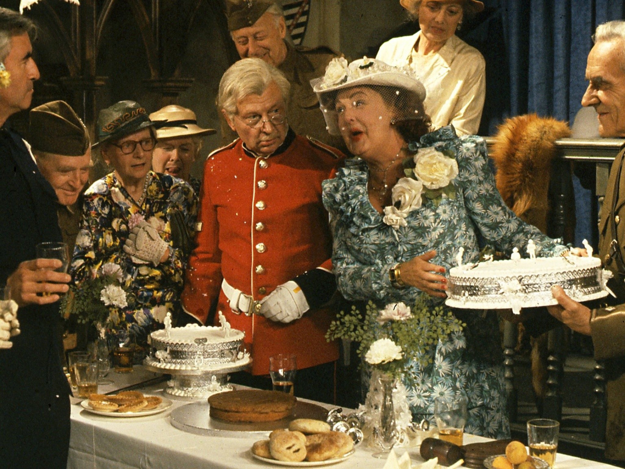 Cundell with John Le Mesurier, right, and Clive Dunn in the final episode of ‘Dad’s Army’, in which her character marries Dunn’s Corporal Jones