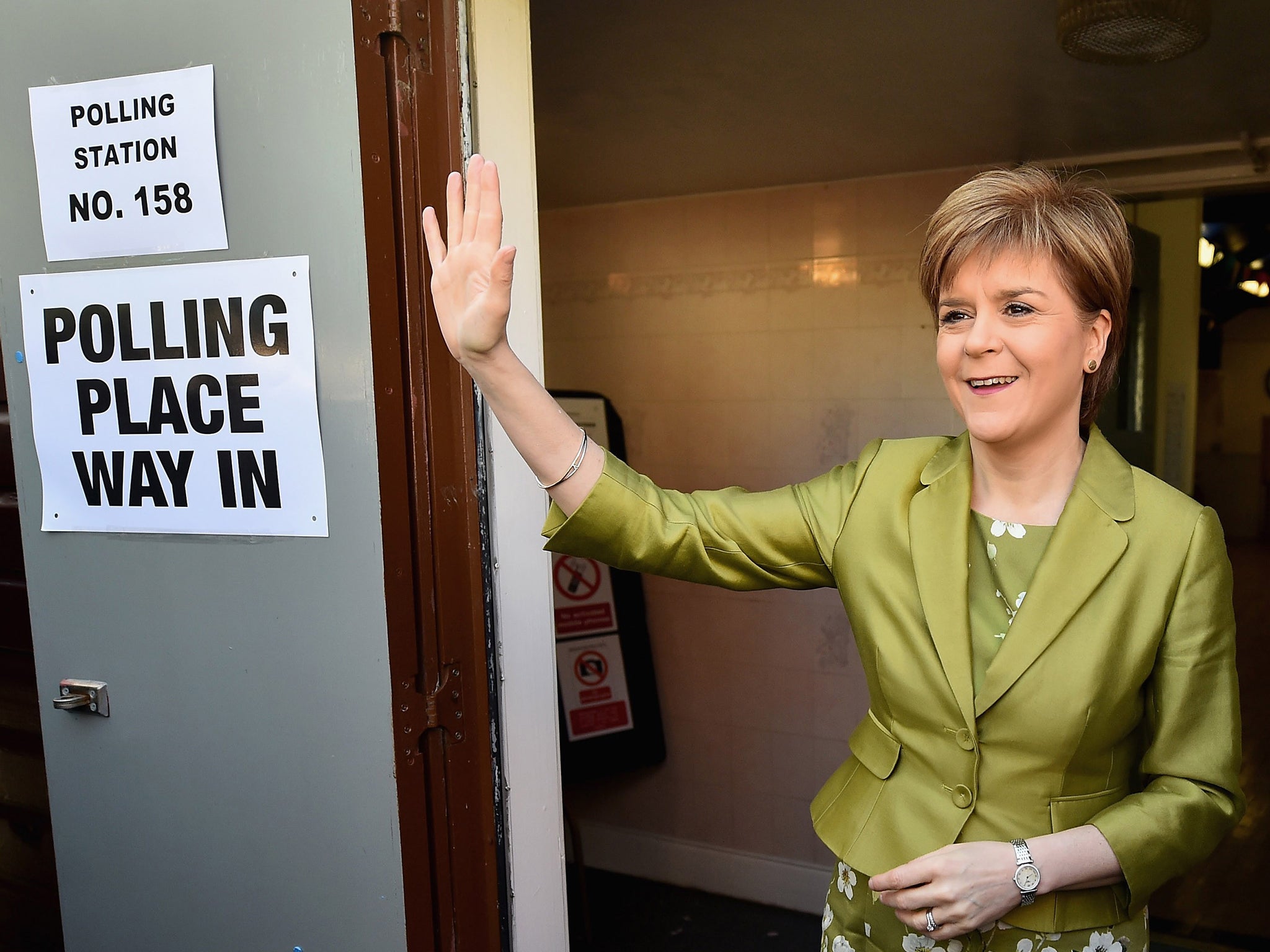 First Minister of Scotland and leader of the SNP Nicola Sturgeon at a polling station in Glasgow, Scotland