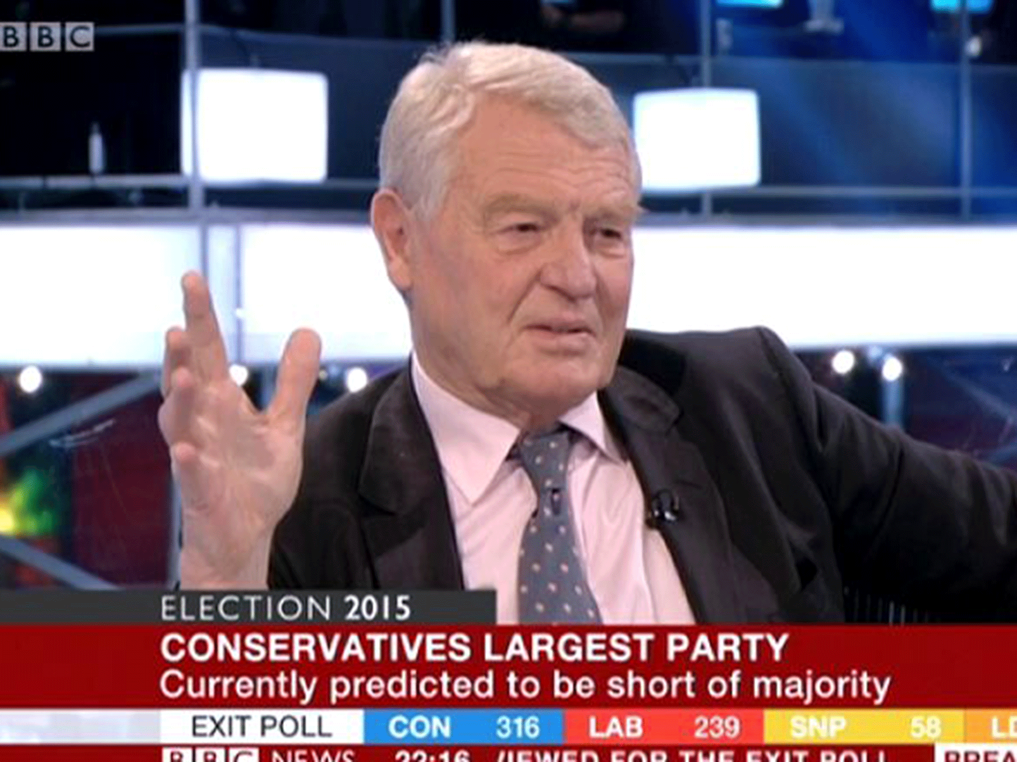 Paddy Ashdown speaks to Andrew Neil on the BBC about the exit poll on election night