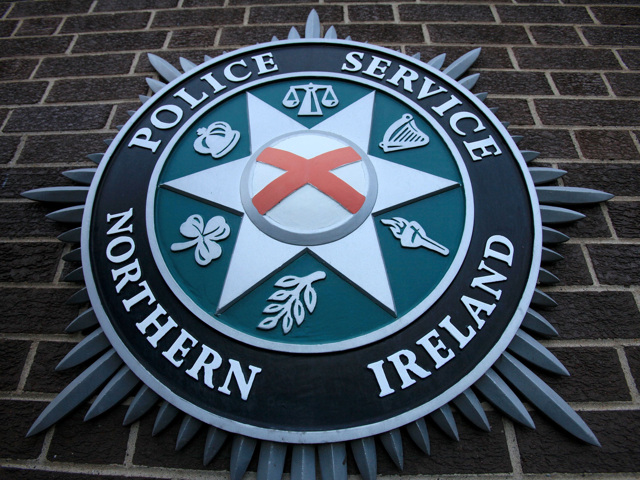 A coat of arms is pictured at the Police Service of Northern Ireland (PSNI) Headquarters in Belfast