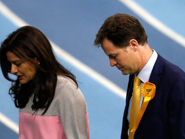 Liberal Democrat leader Nick Clegg and wife Miriam Gonzalez Durantez leave after winning his Sheffield Hallam seat in Britain's general election in Sheffield  
