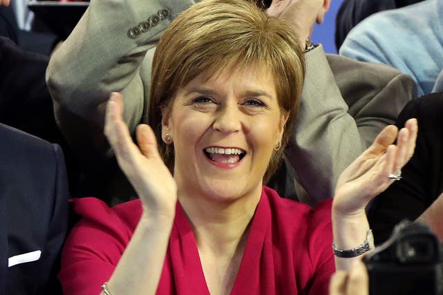 First Minister of Scotland and Scottish National Party leader Nicola Sturgeon celebrates with the results for her party at the count of Glasgow constituencies for the general election in Glasgow 