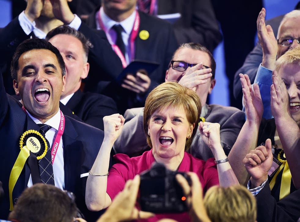 Leader of the SNP Nicola Sturgeon celebrates during the Glasgow declarations 
