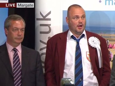 Al Murray looks shocked as he hears his 318 votes won't be enough to return him to Parliament