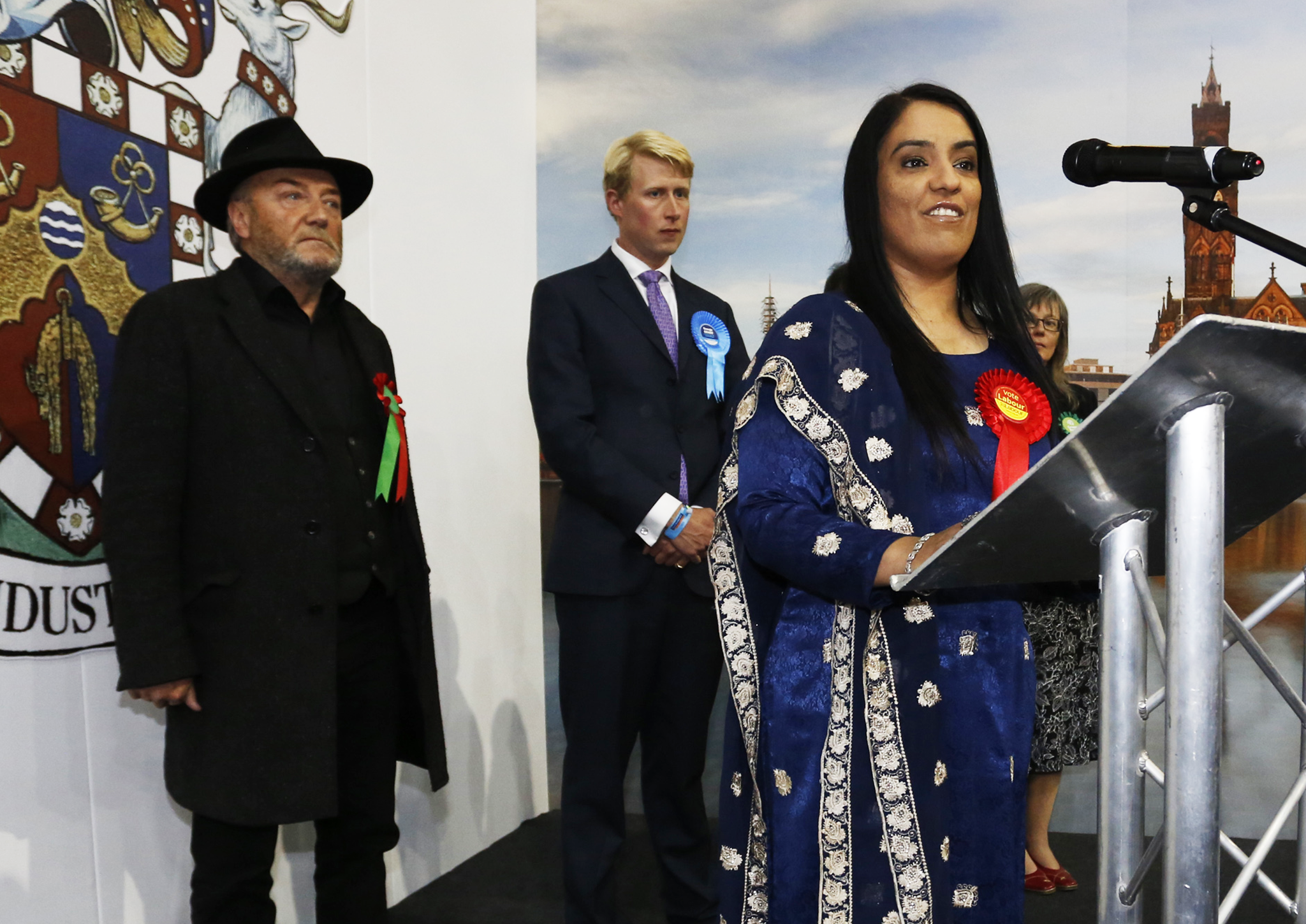 Labour candidate Naz Shah makes her victory speech after defeating George Galloway