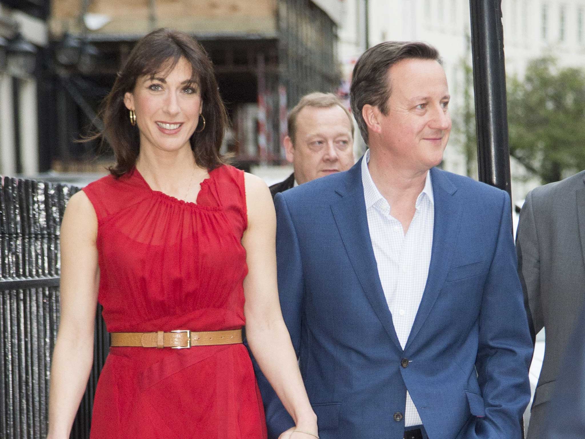 David and Samantha Cameron arrive for their meal at Mark's Club