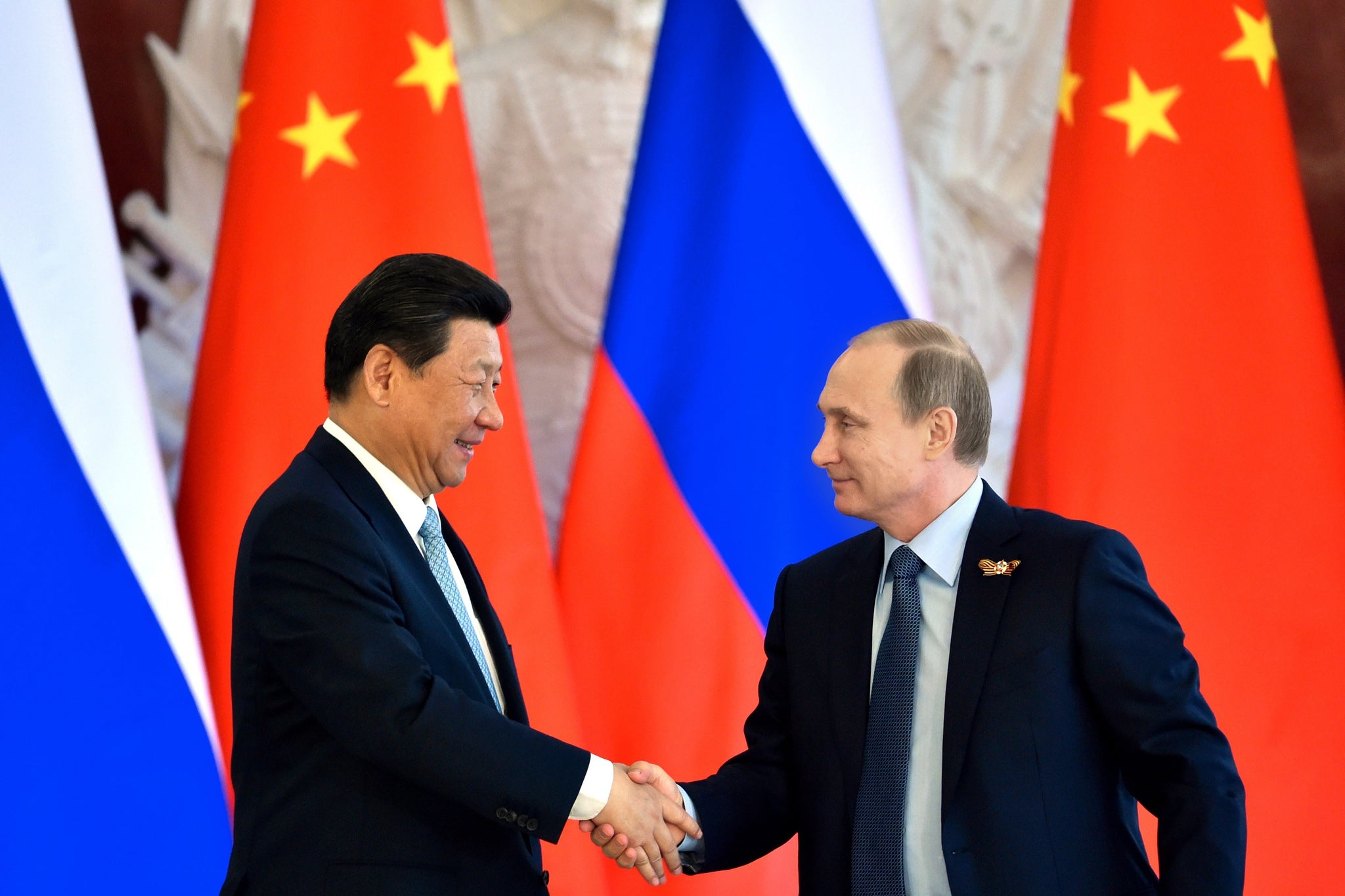 President Xi Jinping and Vladimir Putin, in Moscow ahead of the parade commemorating the 70th anniversary of the Soviet victory over the Nazis in WWII.