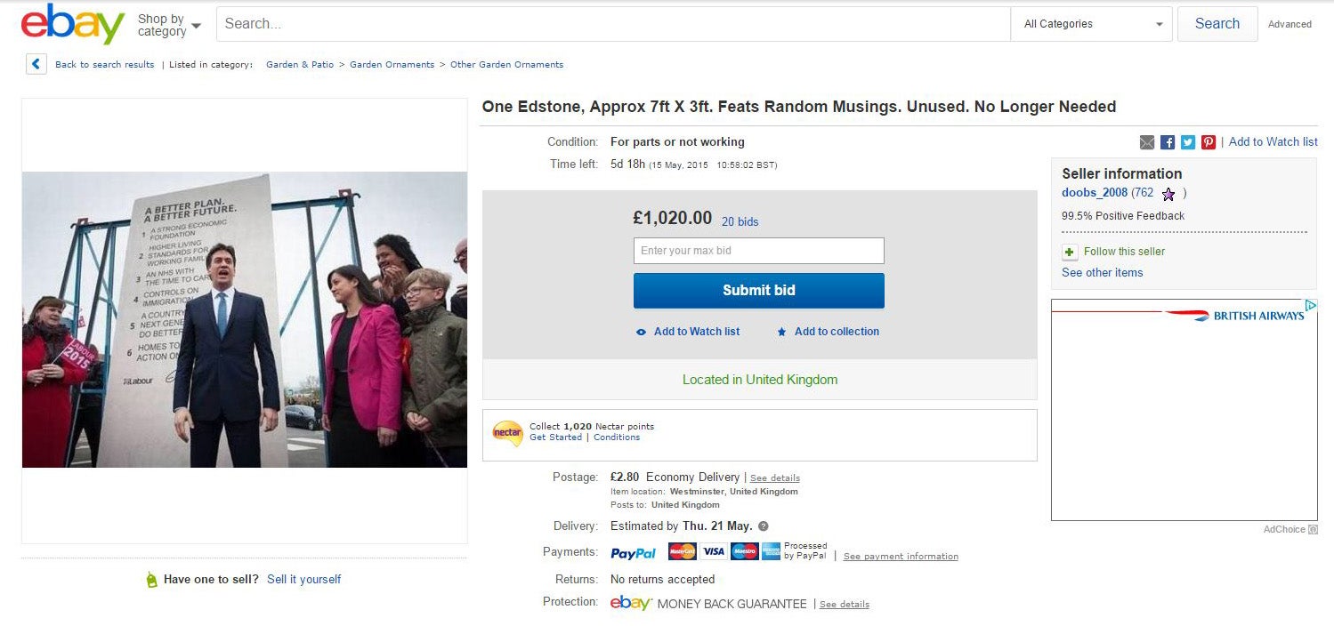 The "stone" attracted bids of more than £1,000 on eBay