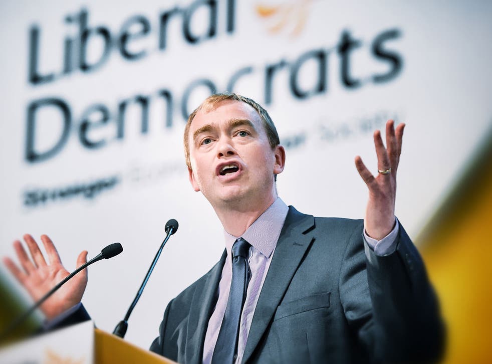 Tim Farron speaking at the Liberal Democrats Party Conference