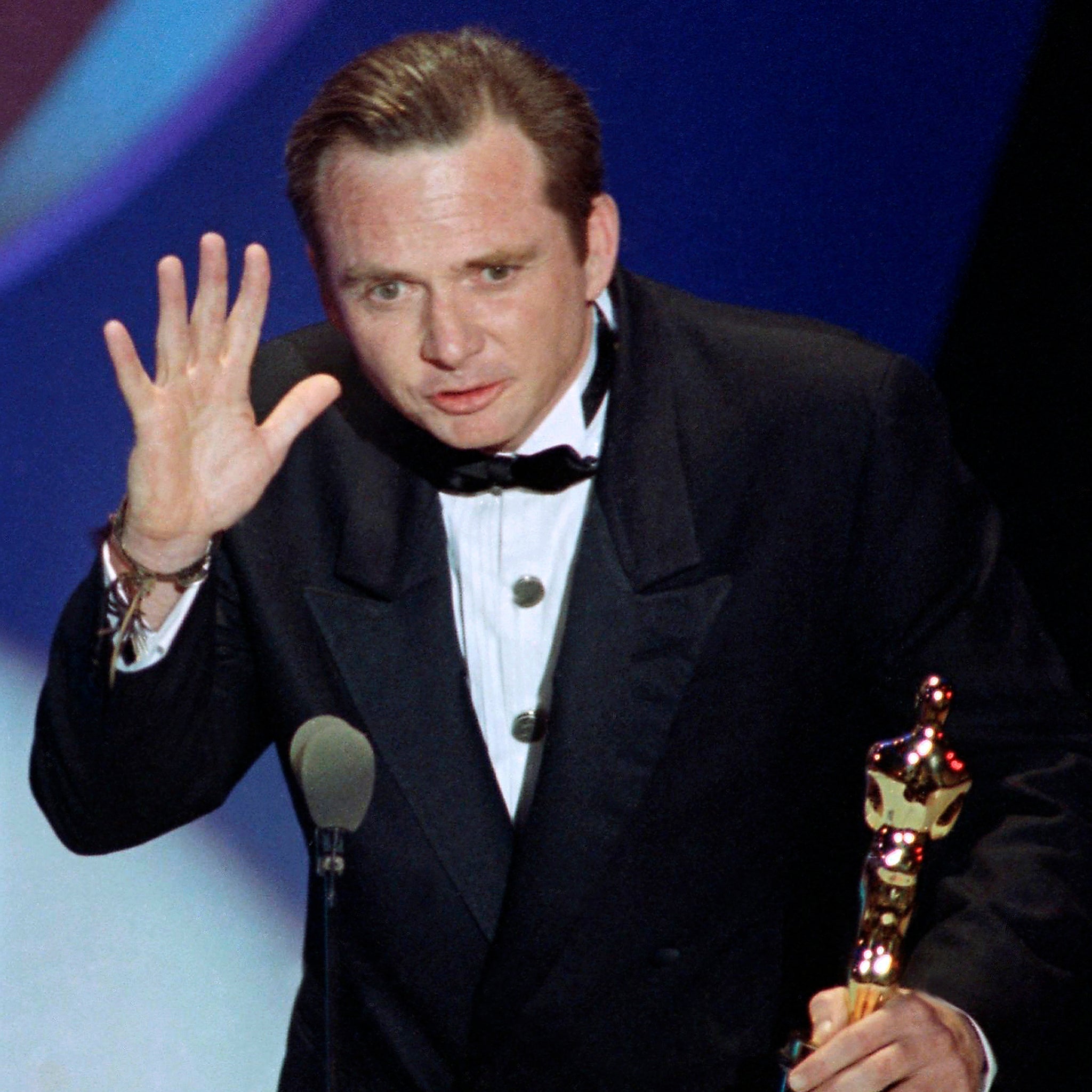 Michael Blake accepting the Oscar for best adapted screenplay for "Dances with Wolves" at the 63rd Annual Academy Awards in Los Angeles