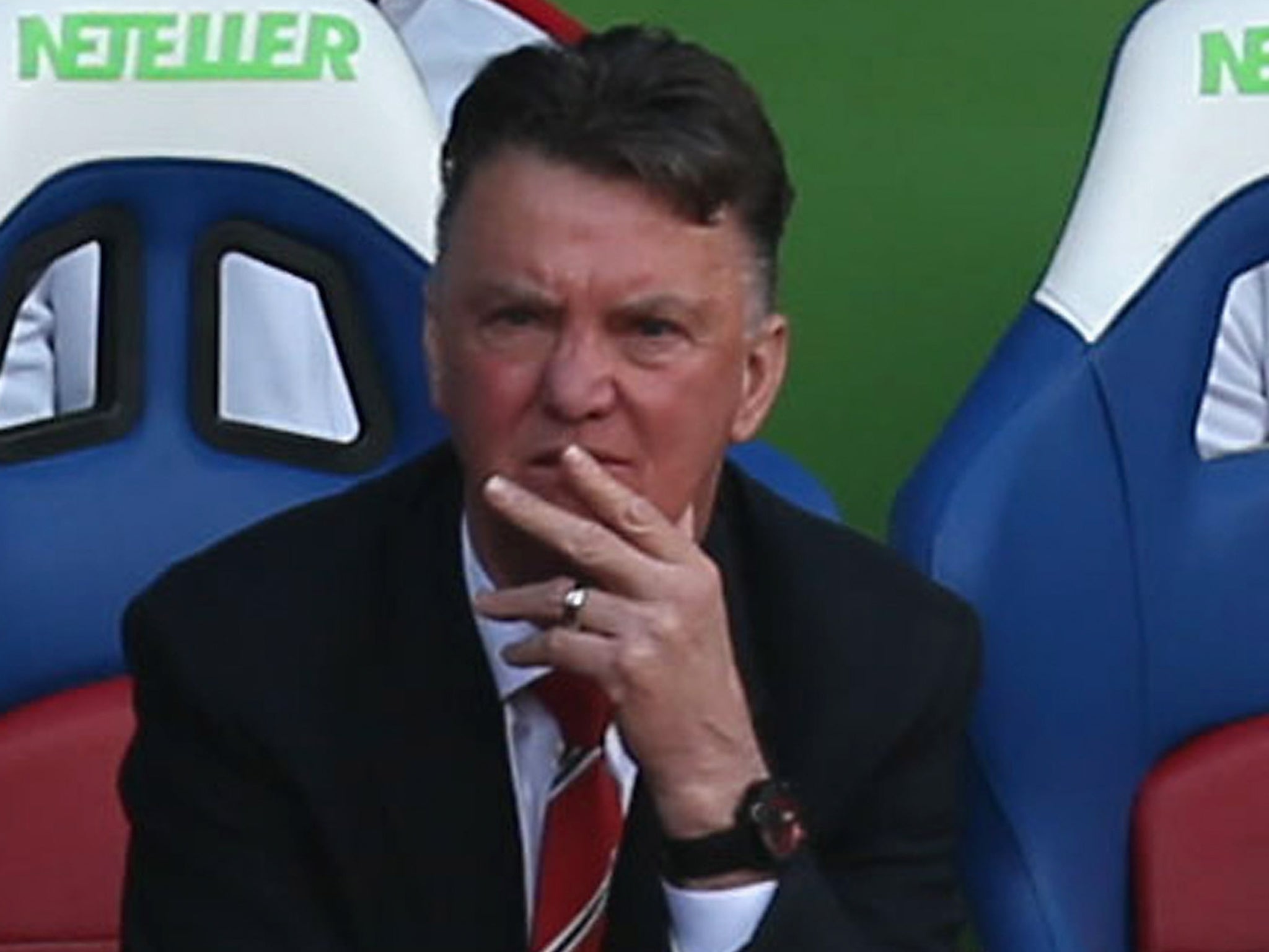 Louis van Gaal looks on from the dugout
