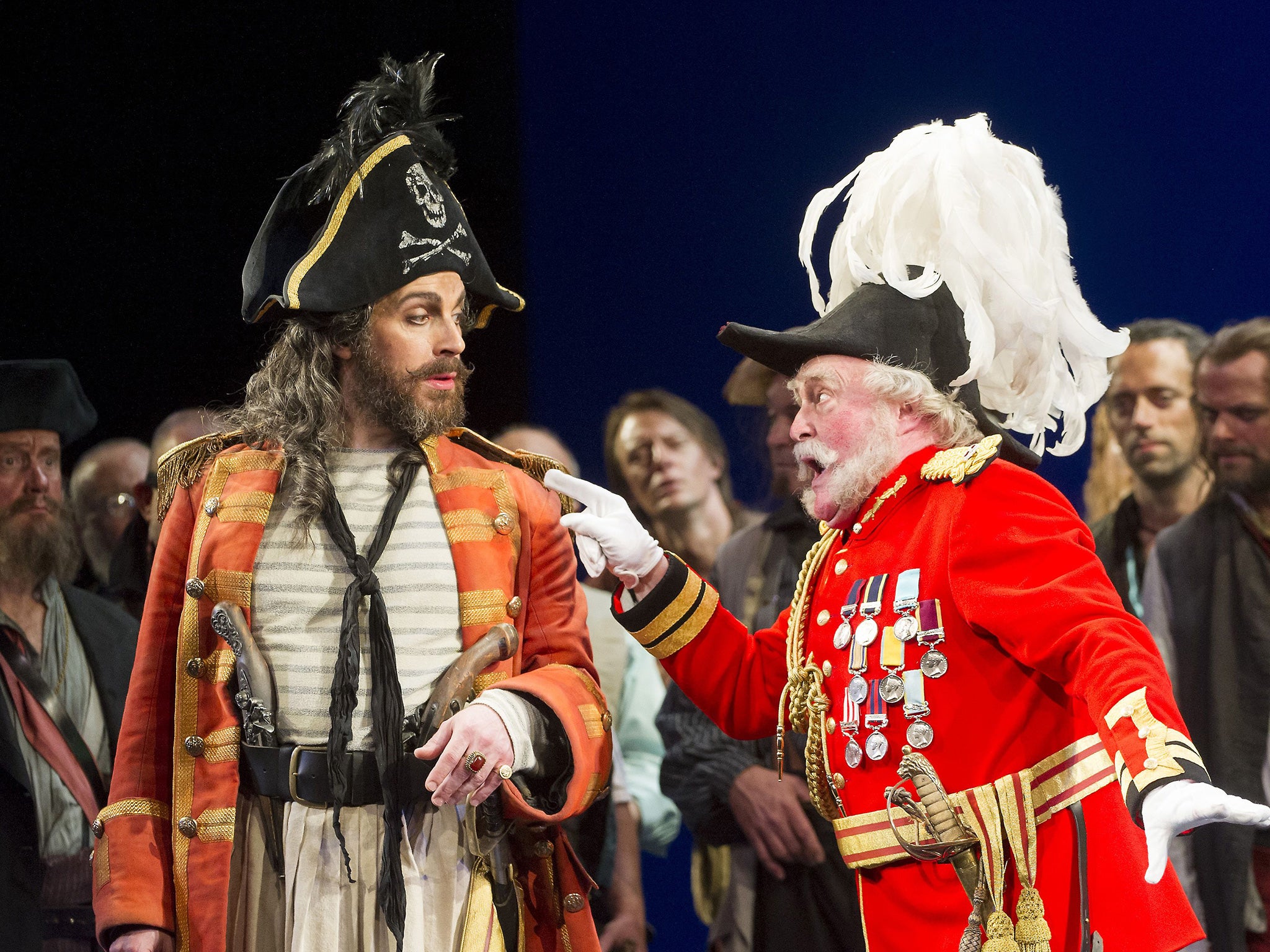 Joshua Bloom as the Pirate King, and Andrew Shore in 'The Pirates of Penzance'