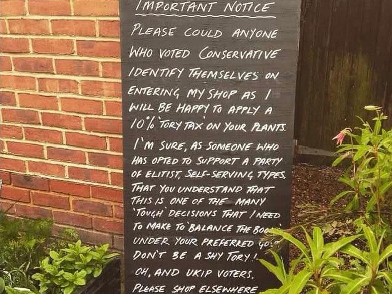 The sign was displayed outside Woodruffs Yard garden centre in Lewes