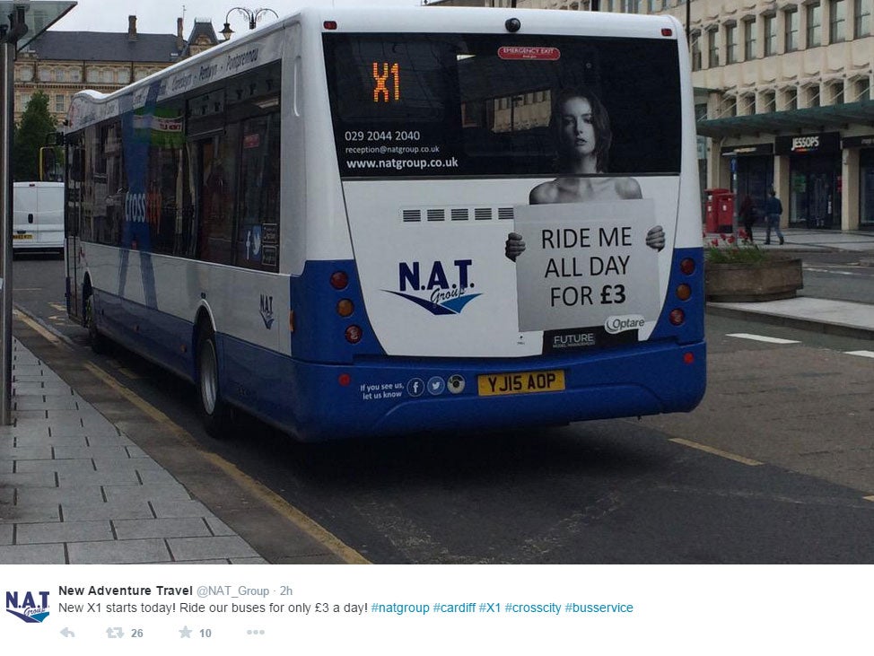 Sexist advertising: The NAT Group's tweet promoting the new 'ride me all day' service