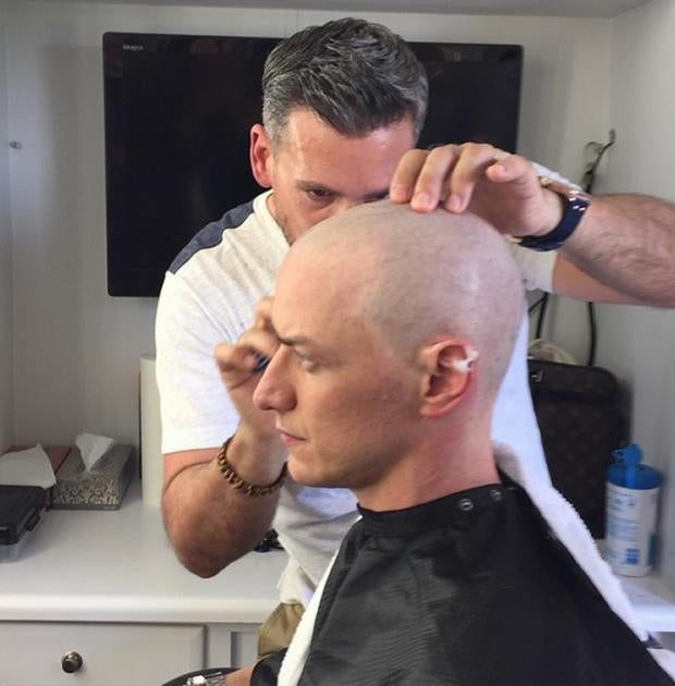 James McAvoy getting his head shaved for X-Men Apocalypse, from Bryan Singers Instagram @bryanjaysinger