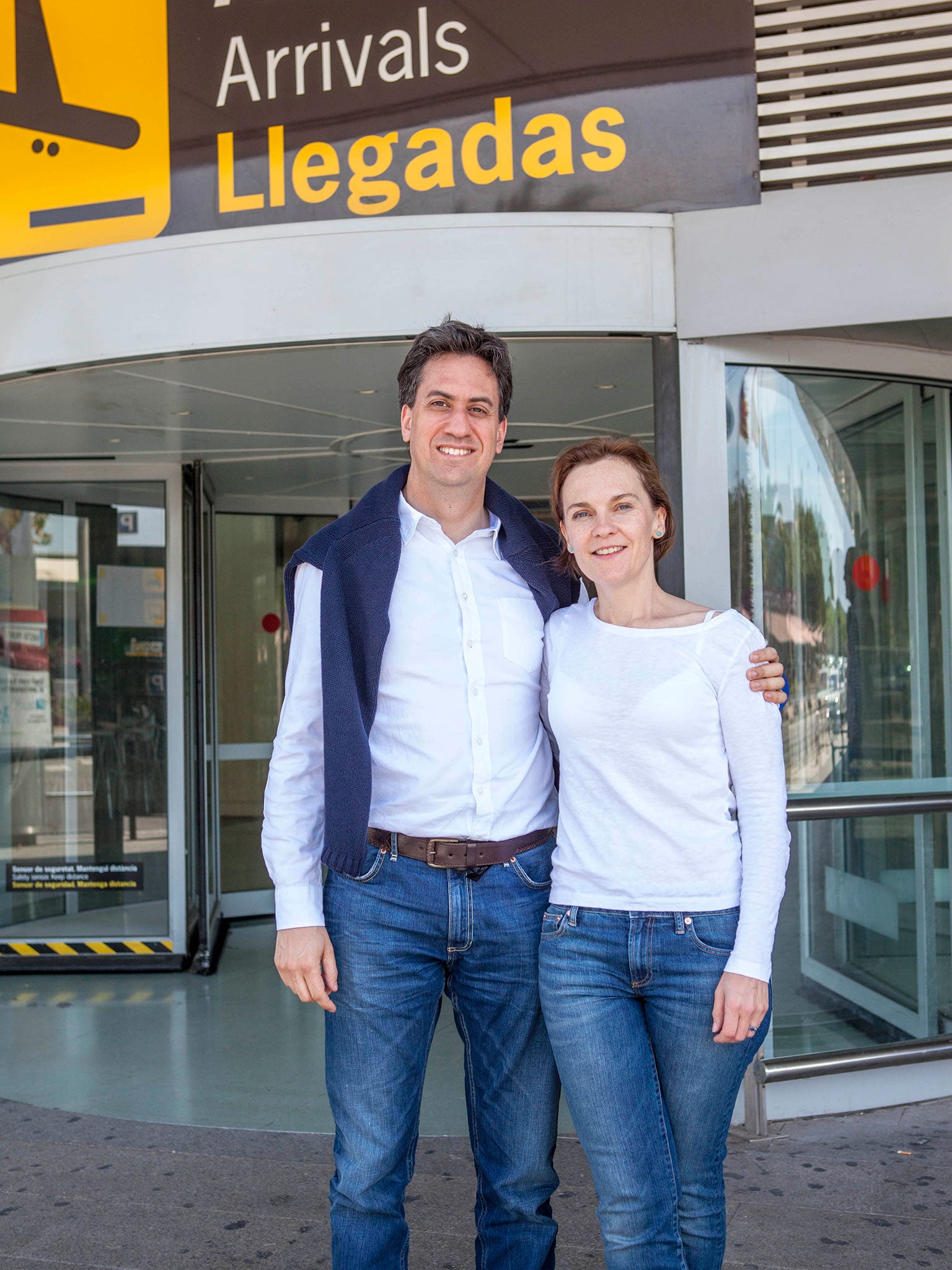 Labour MP Ed Miliband &amp; his wife Justine Thornton seen arriving at Ibiza airport for a few days holiday