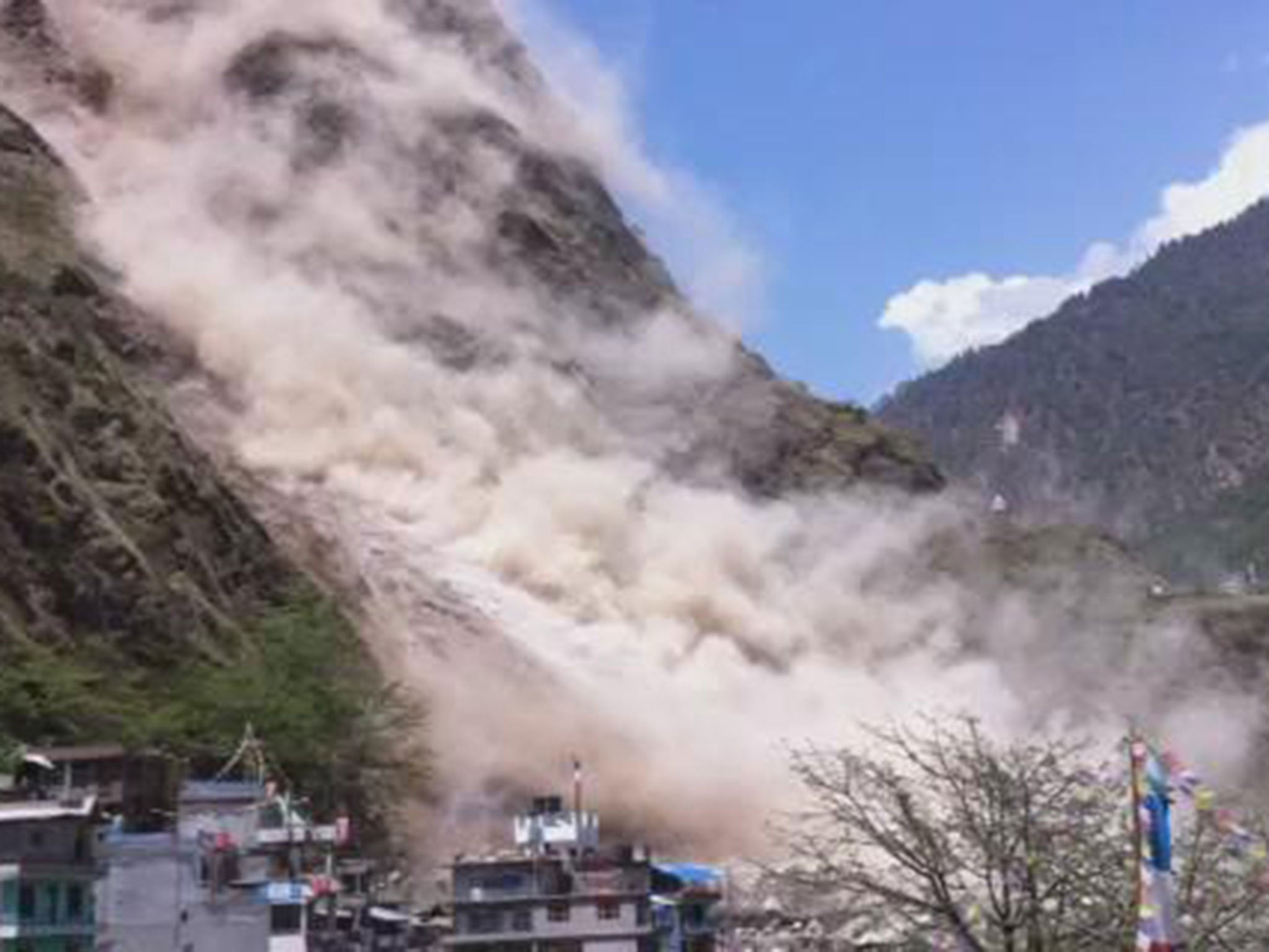 Massive landslide hits the area near the town of Dhunche