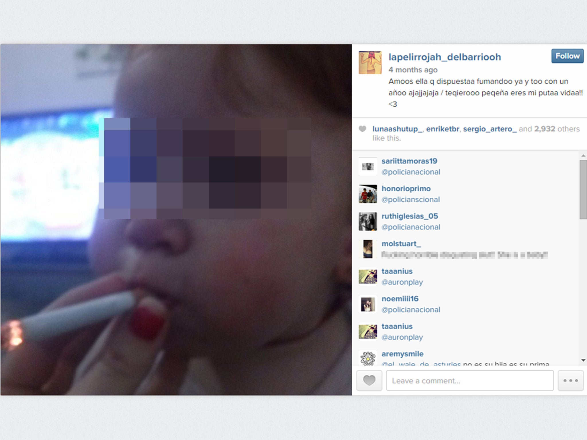 A post appearing to show a baby smoking