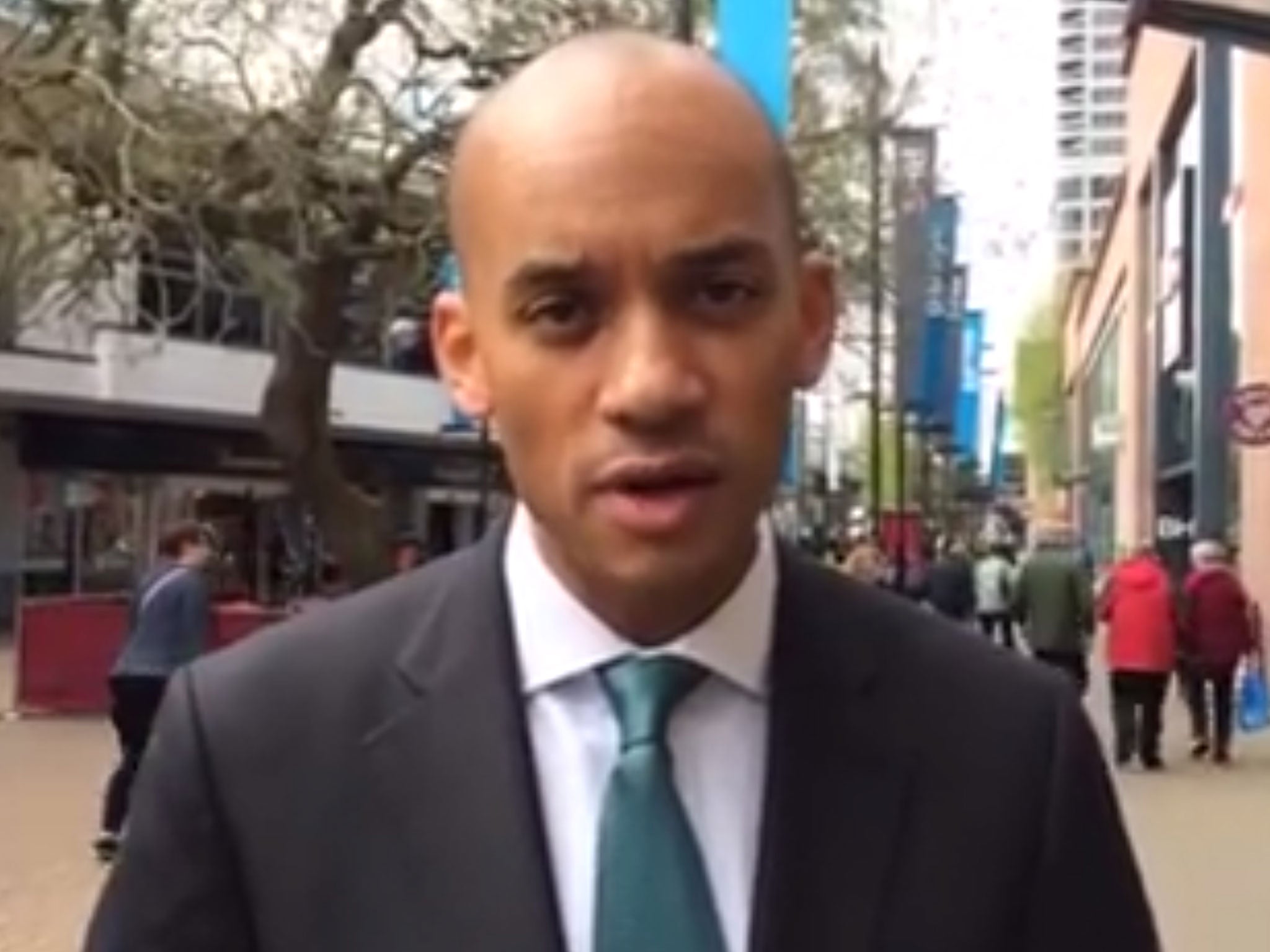 Chuka Umunna talking to himself in Swindon for his Facebook video