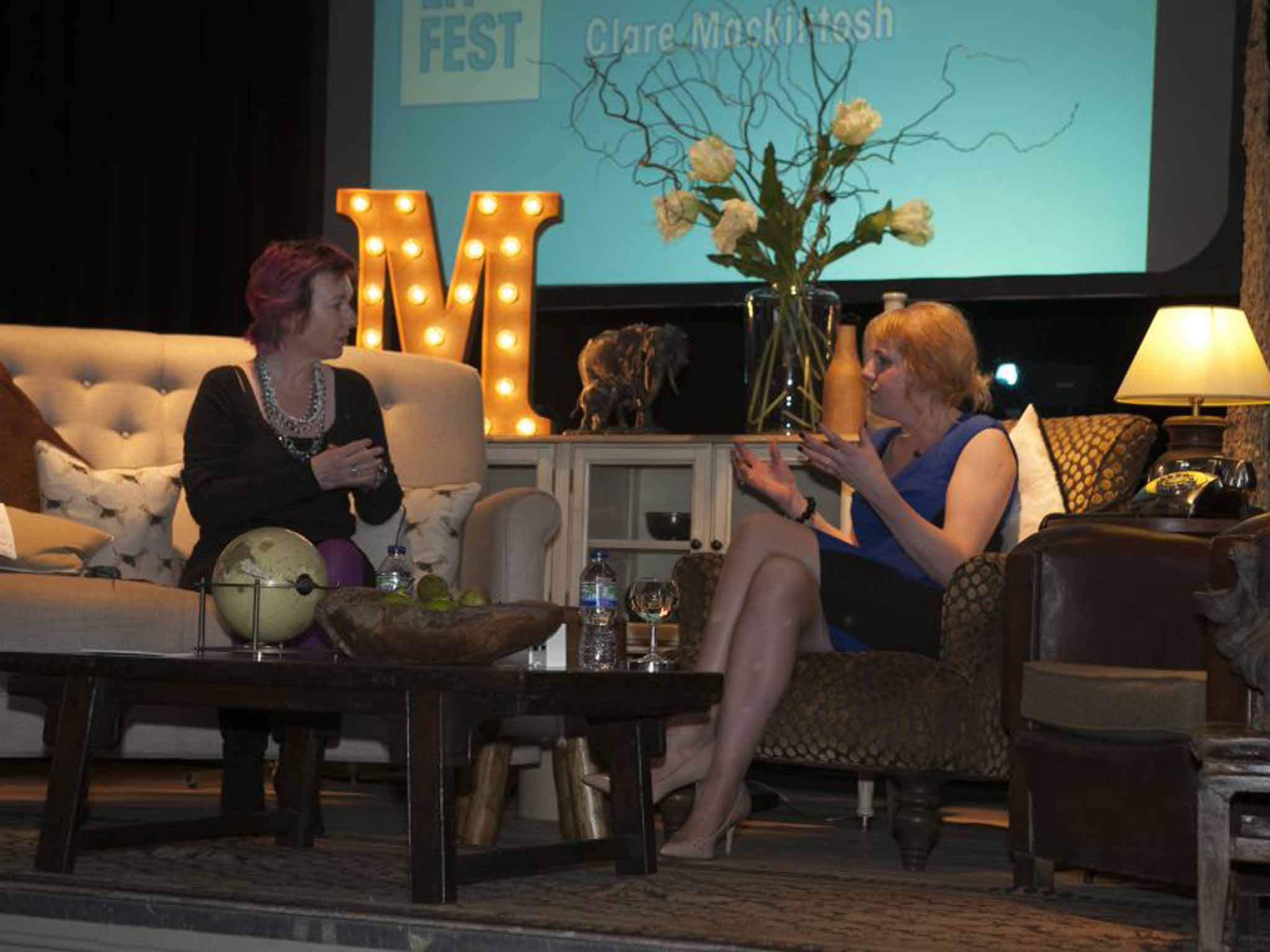 'Chip Lit' festival founder Clare Mackintosh (right) talks to
author Jane Wenham