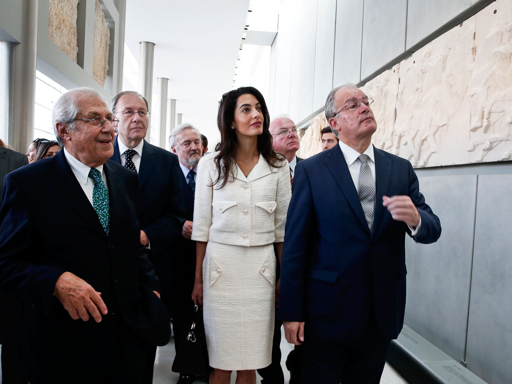 Amal Clooney at the Acropolis Museum in Athens as part of a team advising the Greek government on the return of the Elgin Marbles