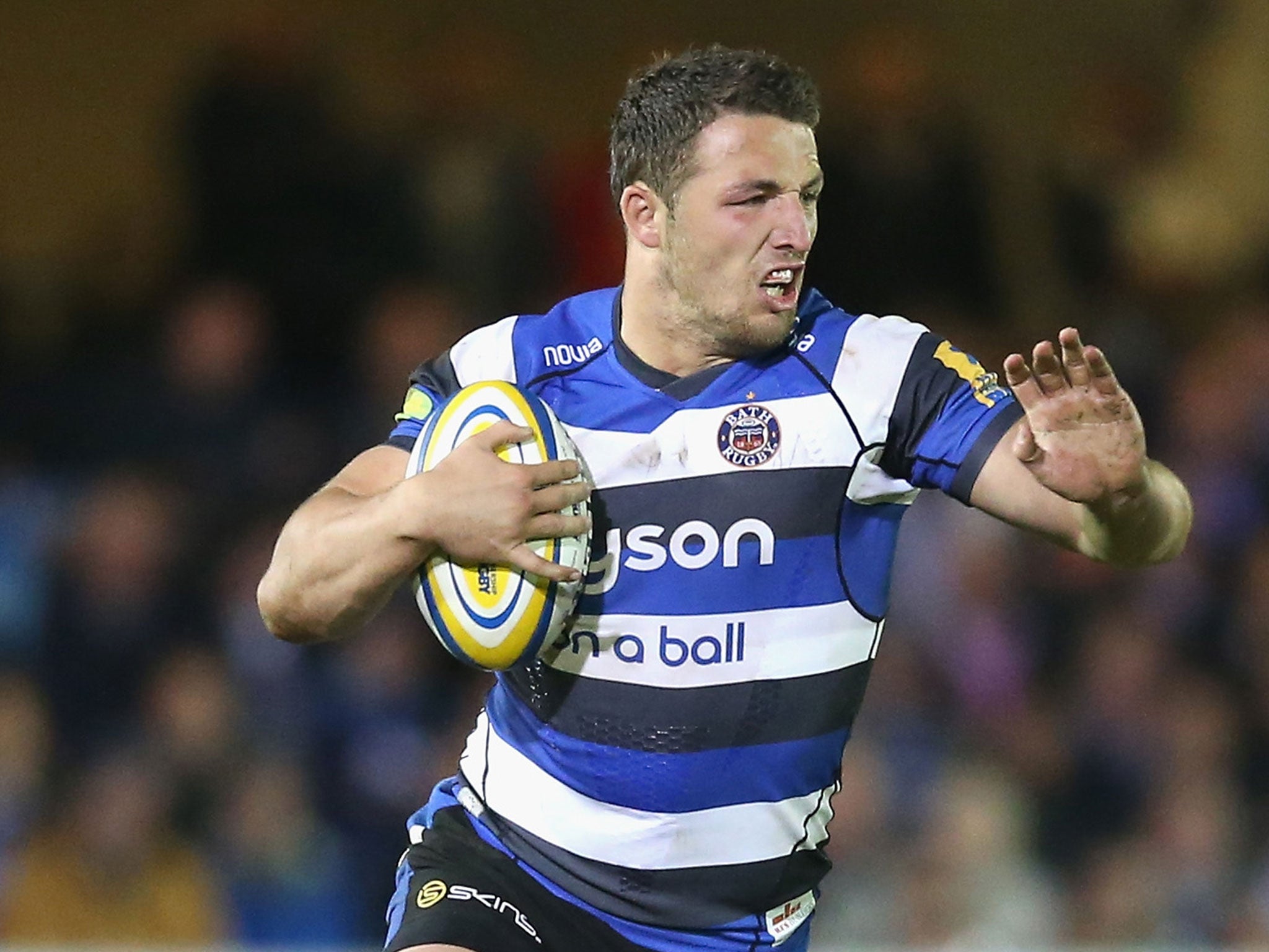 League convert Sam Burgess in action for Bath against London Irish last month in his new role as a back-row forward