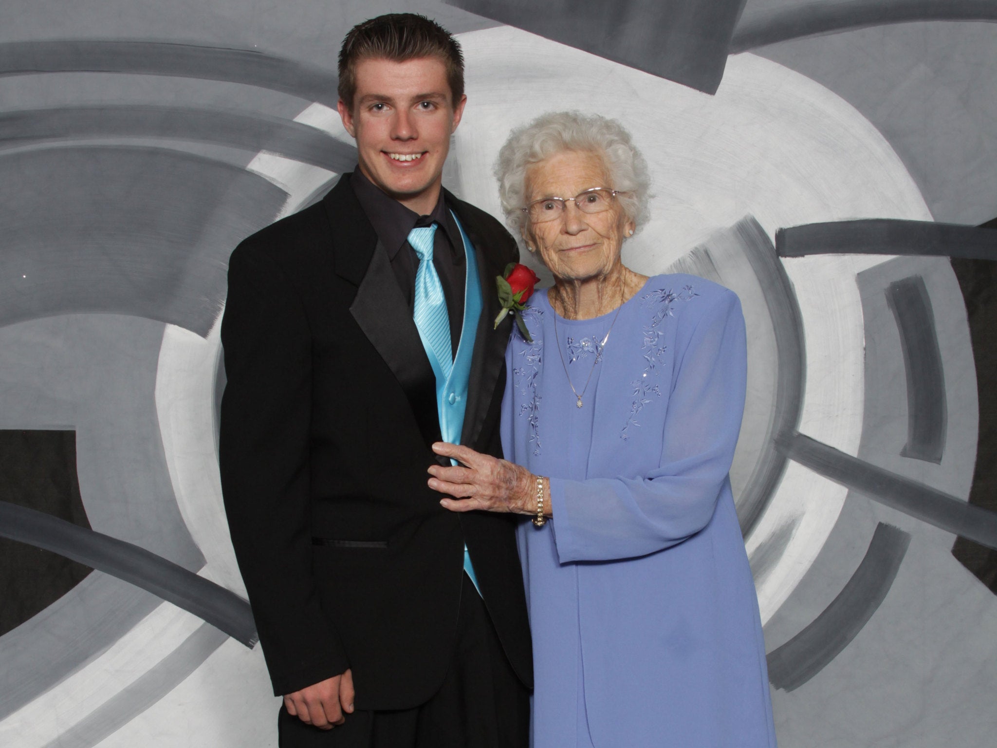 Drew Holm and his great-grandmother Katie Keith in their prom picture