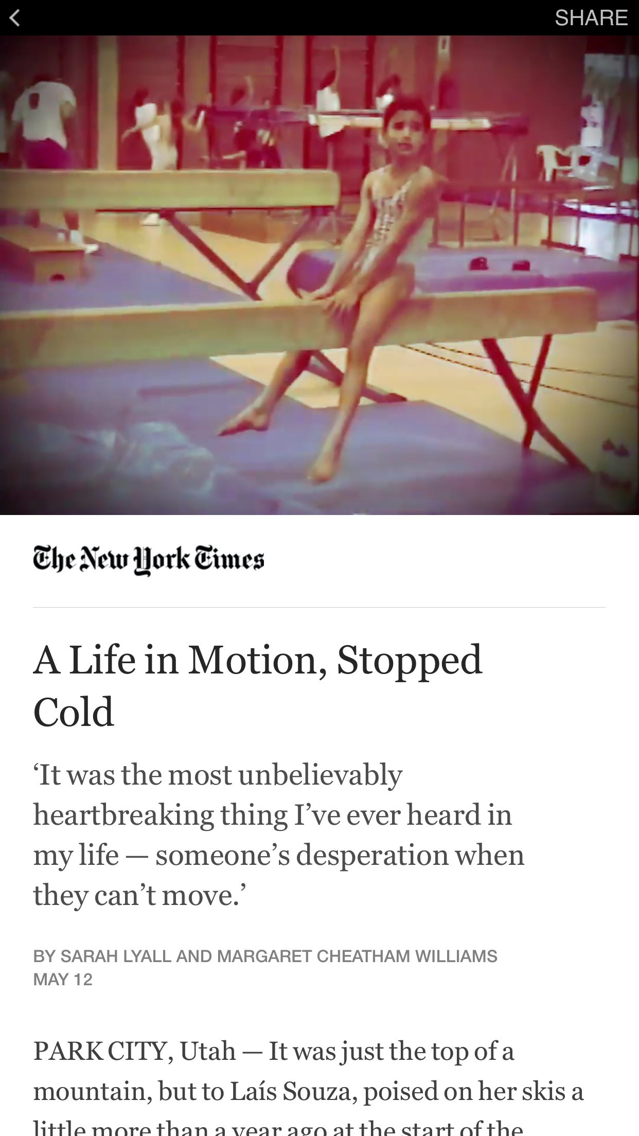 A screengrab of what users will see when they click on the New York Times' first Instant Article