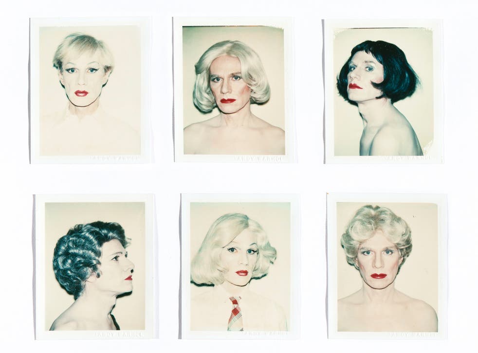 Andy Warhol in full drag posing for selfies that have been sold at a Southeby's eBay auction