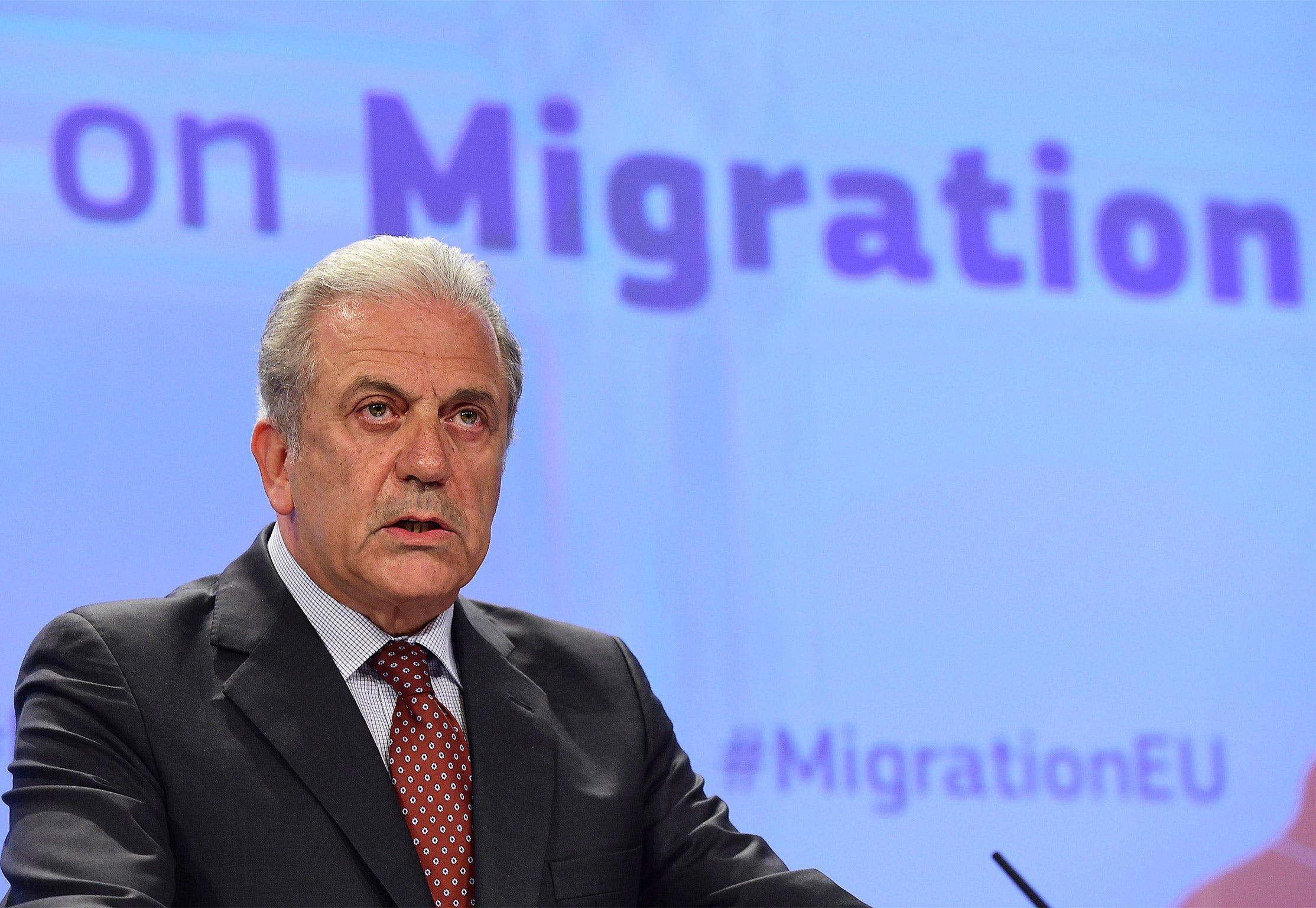 European Commissioner for Migration, Home Affairs and Citizenship Dimitris Avramopoulos presents the new European agenda on migration at the European Commission in Brussels