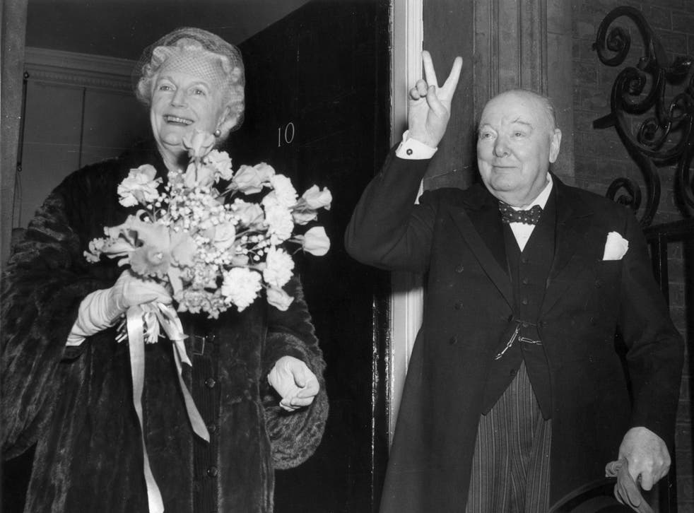 Winston and Clementine Churchill outside 10 Downing Street on his 80th birthday in 1954