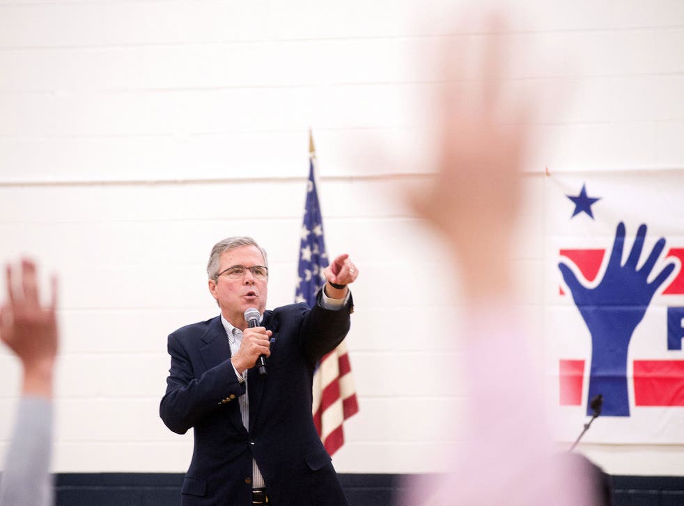 Former Florida Governor Jeb Bush takes questions at a town hall meeting in Reno, Nevada