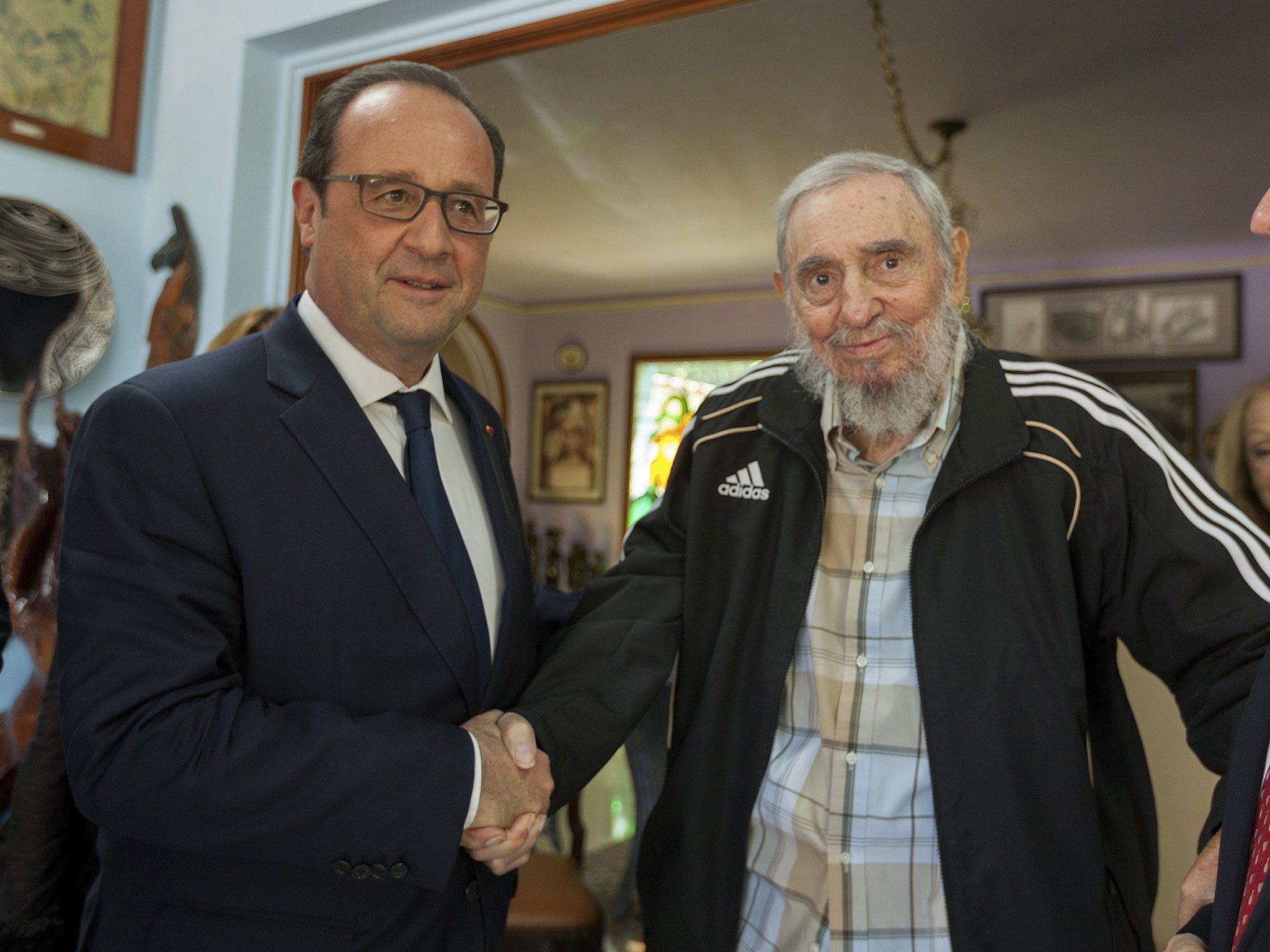 Francois Hollande meets 88-year-old Fidel Castro during the first French Presidential visit to Cuba for more than 100 years on 11 May, 2015