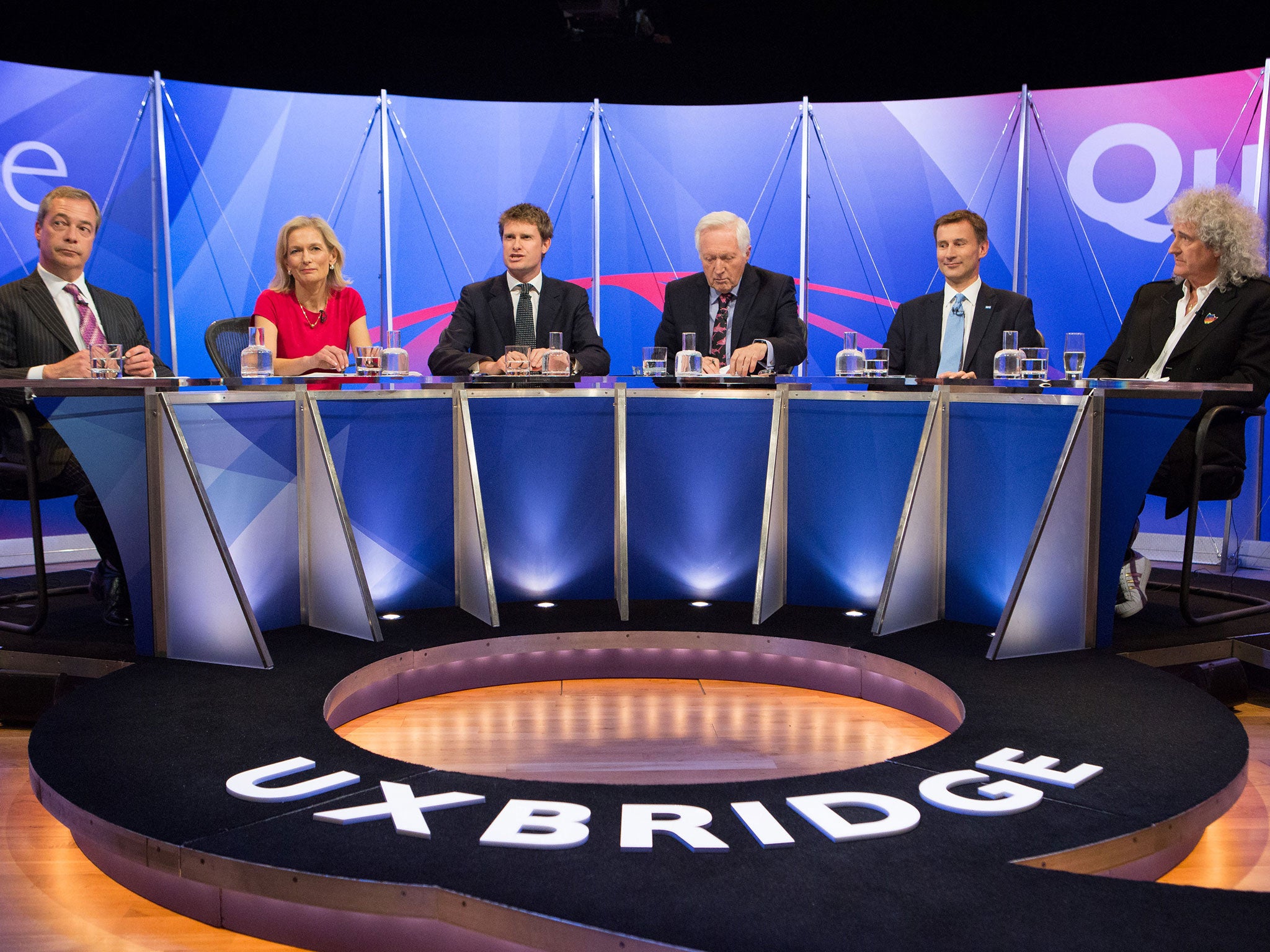 Jeremy Hunt, second right, appearing on Question Time with Nigel Farage, far left