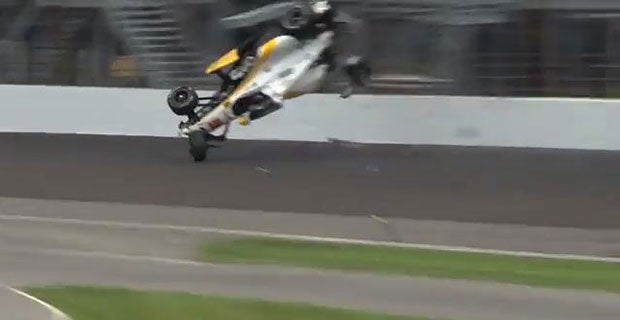 Newgarden's car flies into the air after hitting the barrier