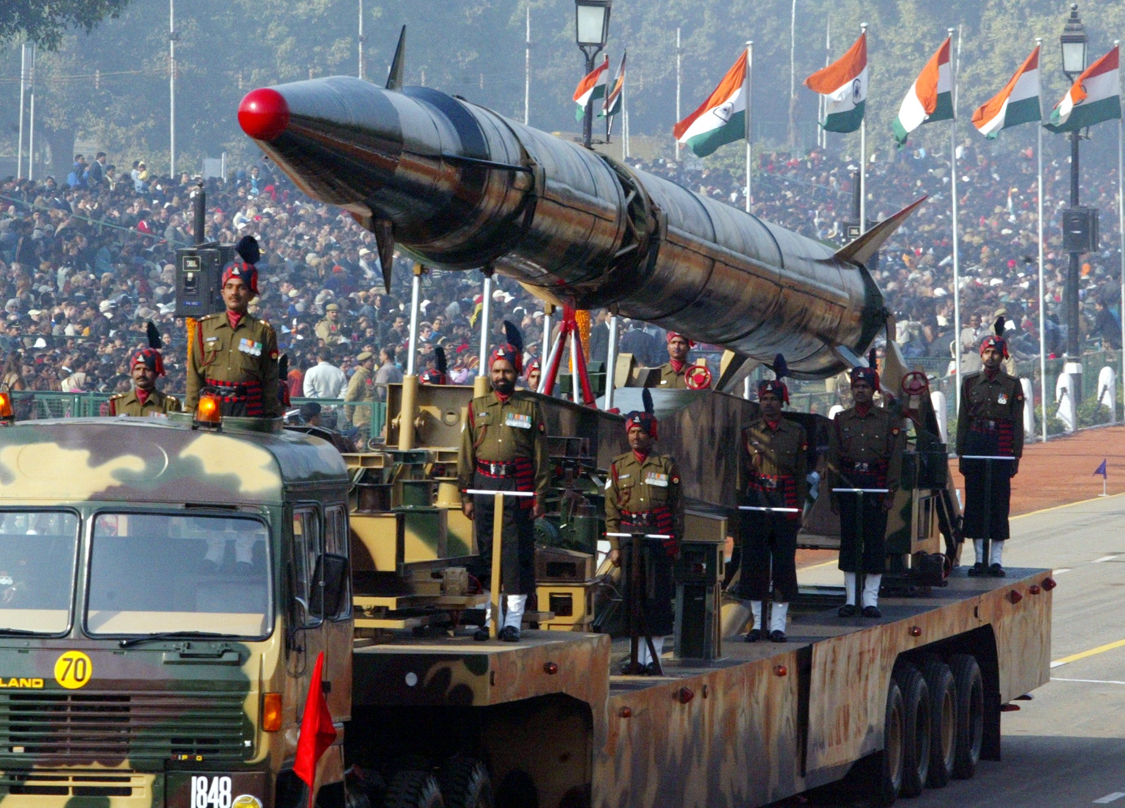 An Agni-II nuclear missile is showed off at a Republic Day parade in New Delhi in 2006.