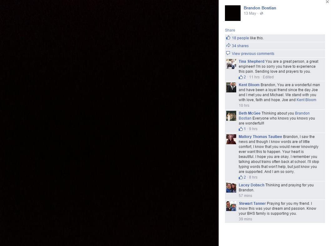Brandon Bostian is being supported by his friends on Facebook