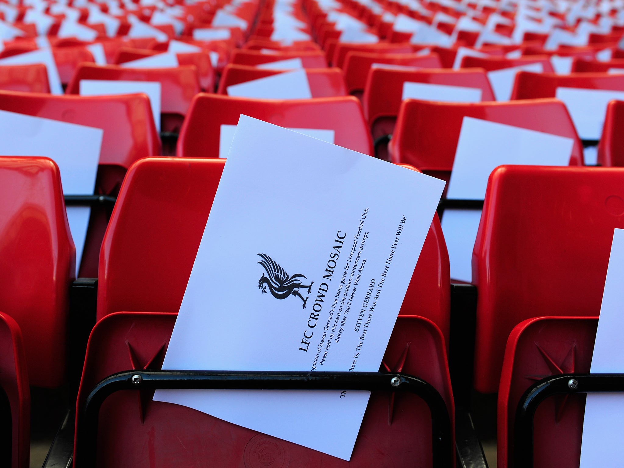 A note left on every seat for Gerrard's final game at Anfield