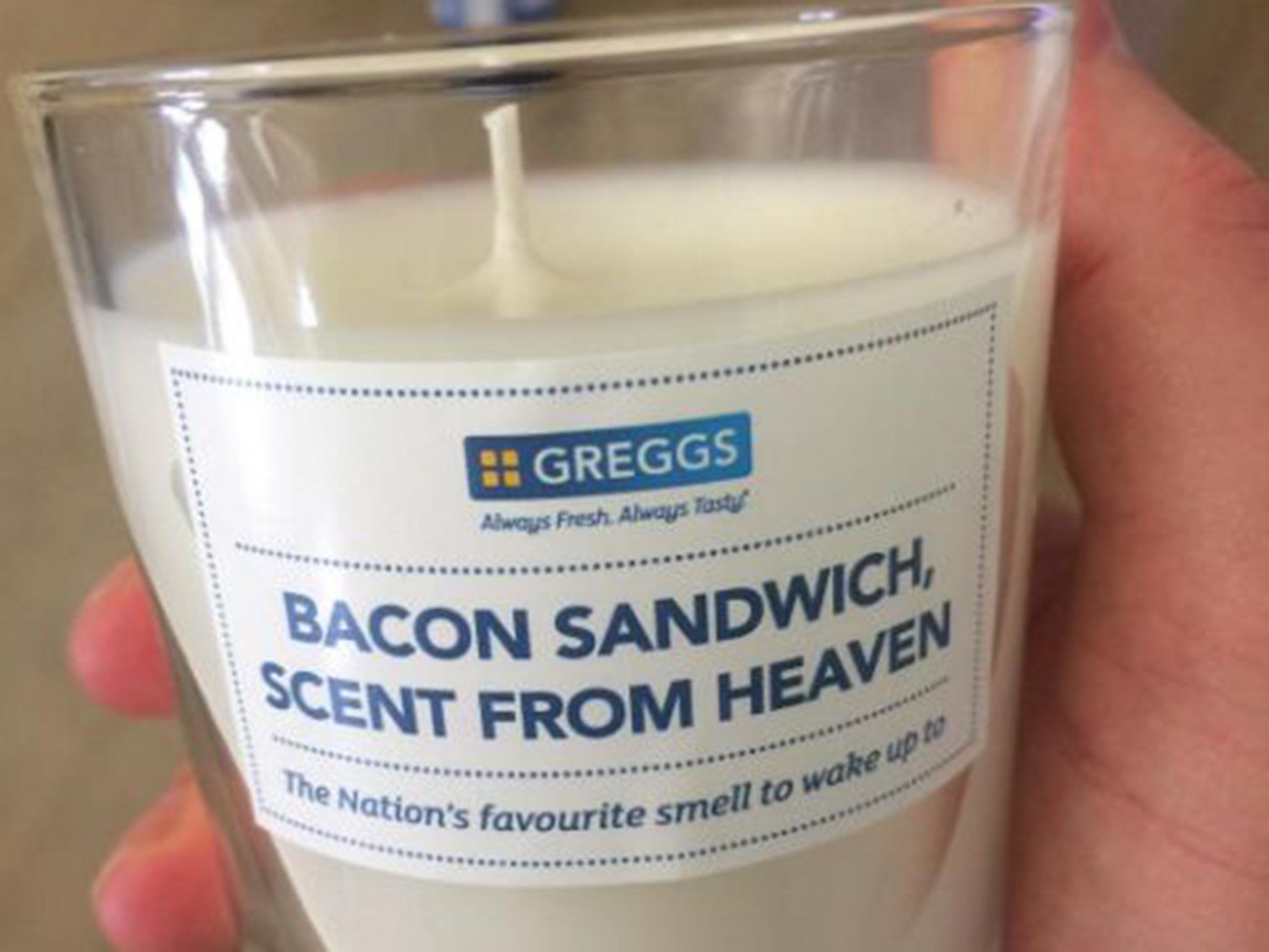 Some media outlets assumed that the bacon-scented candle was available to buy in branches of Greggs around the country. It isn’t.