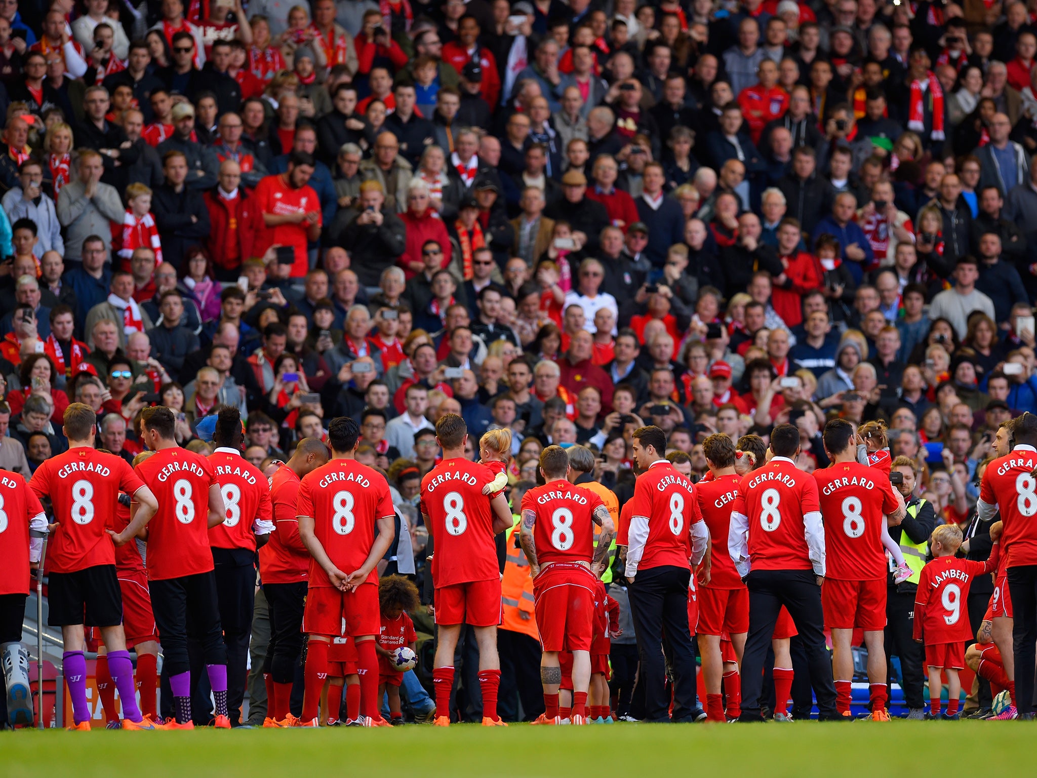 Every Liverpool player waited to welcome Gerrard out