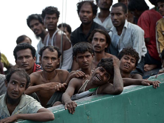 Rohingya migrants in a boat adrift in the Andaman Sea last week 