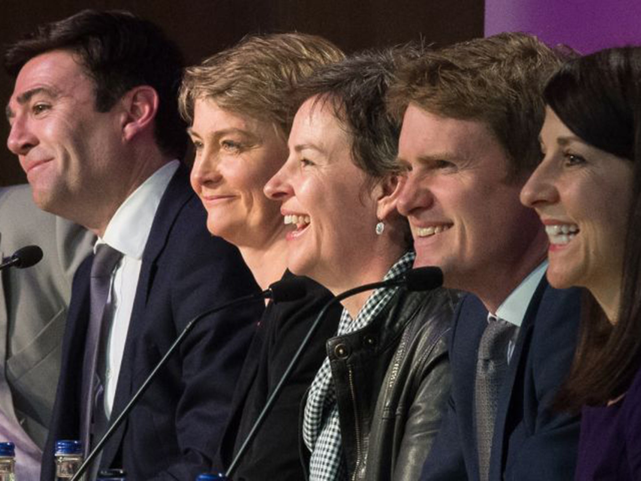 Left to right: Andy Burnham, Yvette Cooper, Mary Creagh, Tristram Hunt and Liz Kendall 
