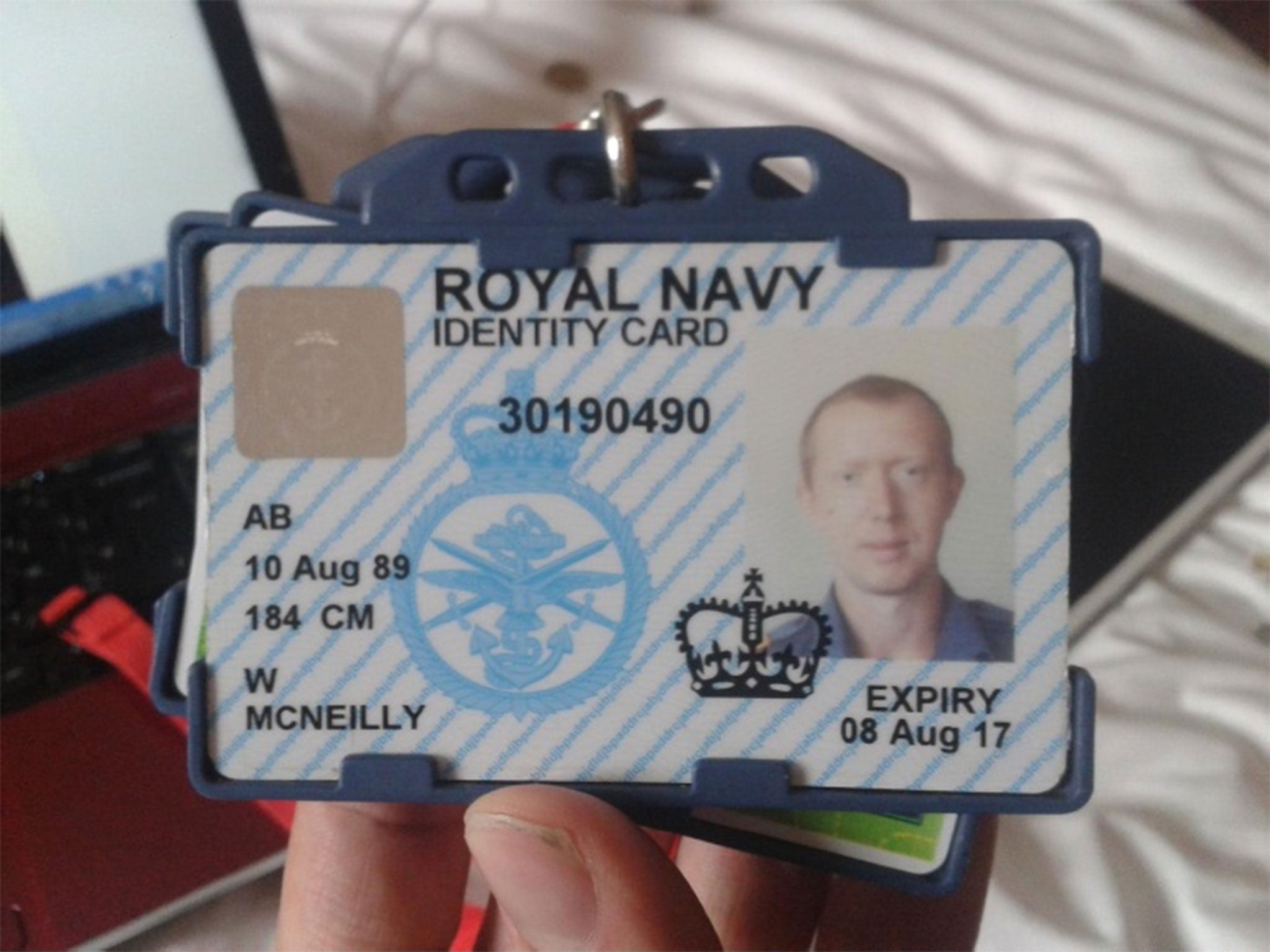An image purporting to show Able seaman William McNeilly's Royal Navy ID card