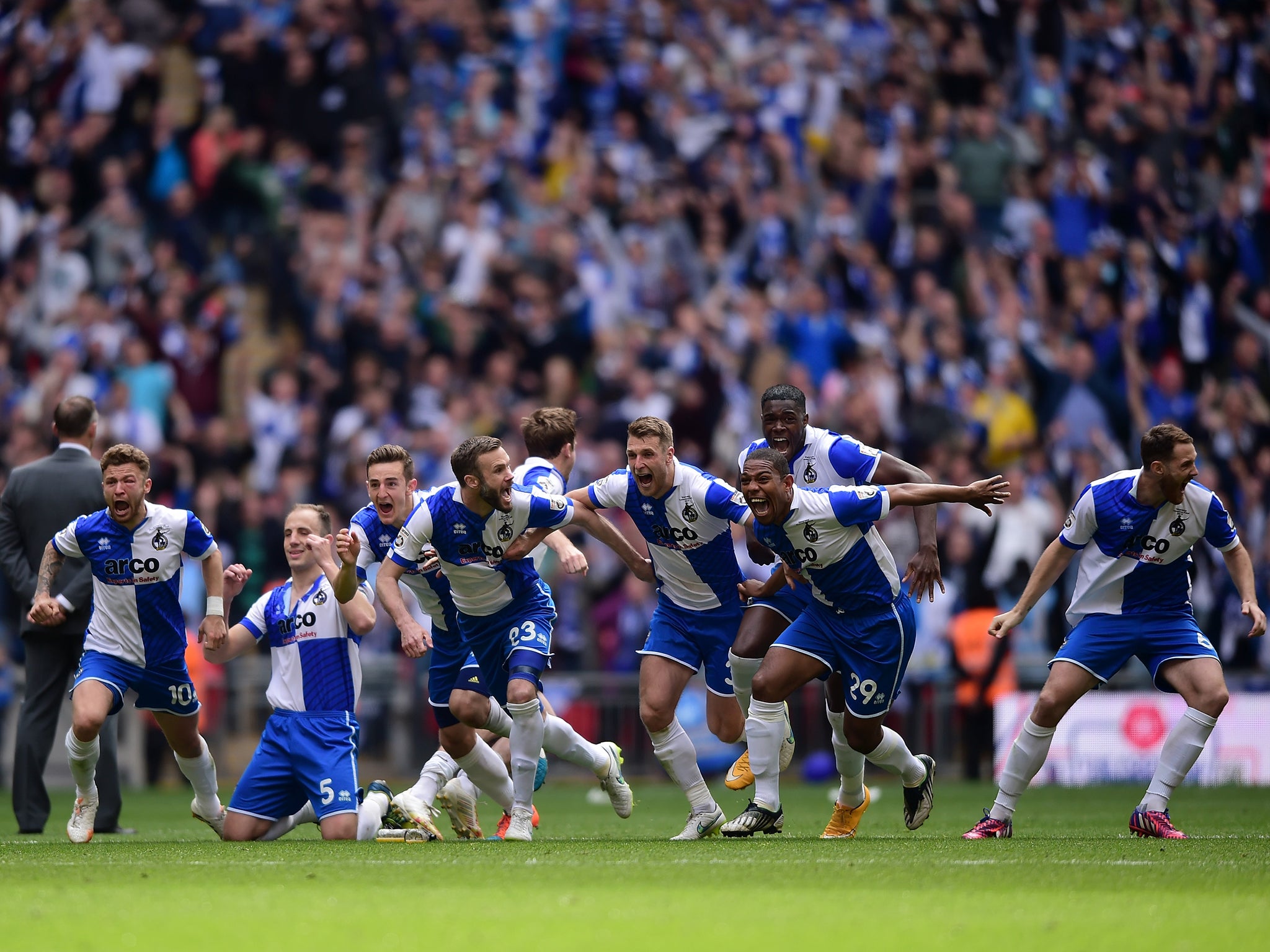 Bristol Rovers celebrate victory over Grimsby