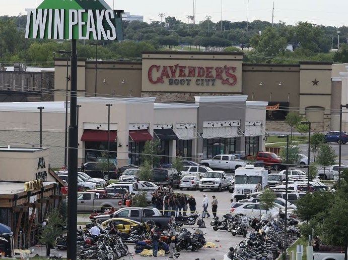 Dead bodies were left littered with knives and guns in the car park of the Twin Peaks restaurant in Waco, Texas