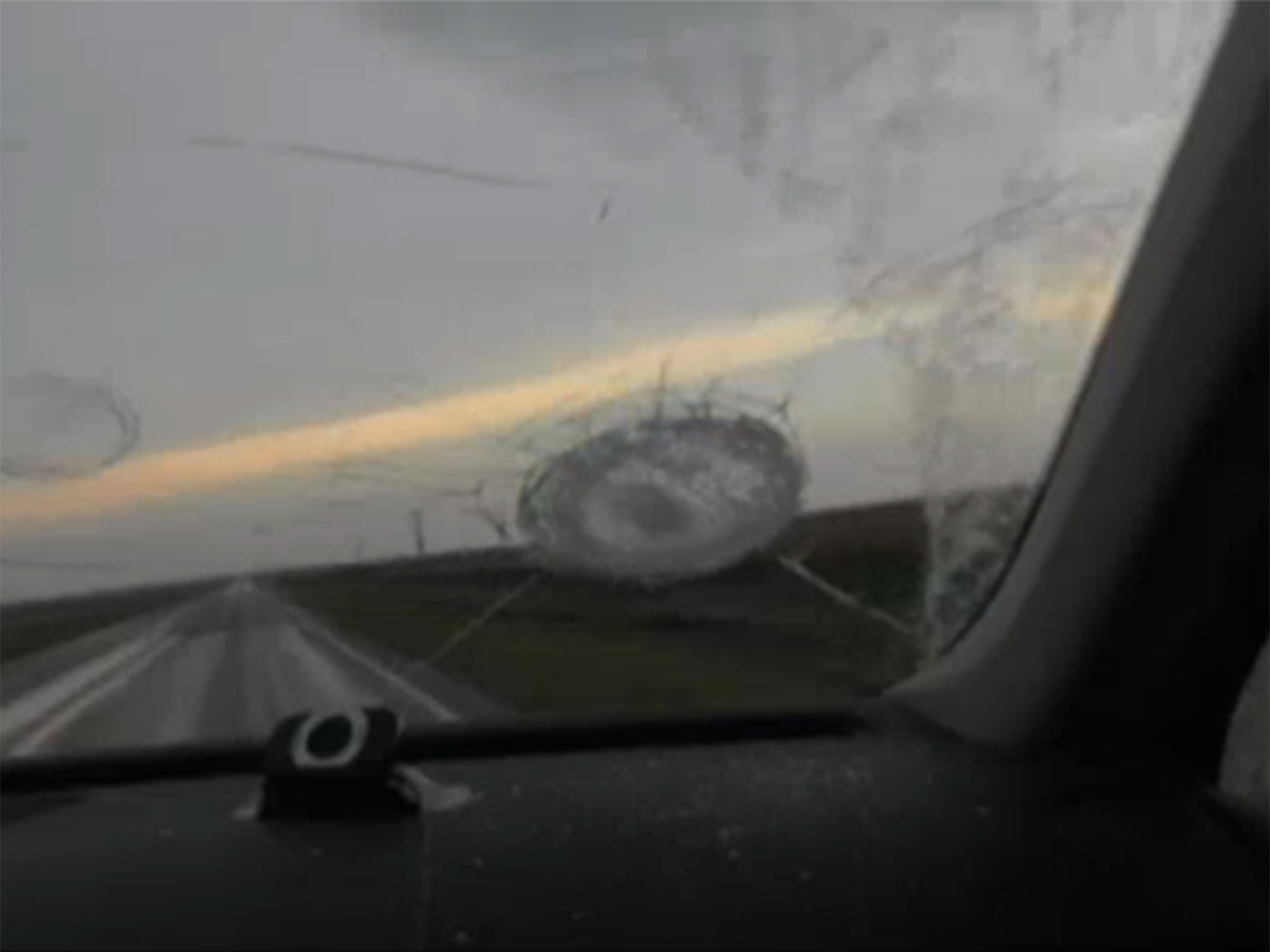 Car windscreen smashed by the massive hailstones