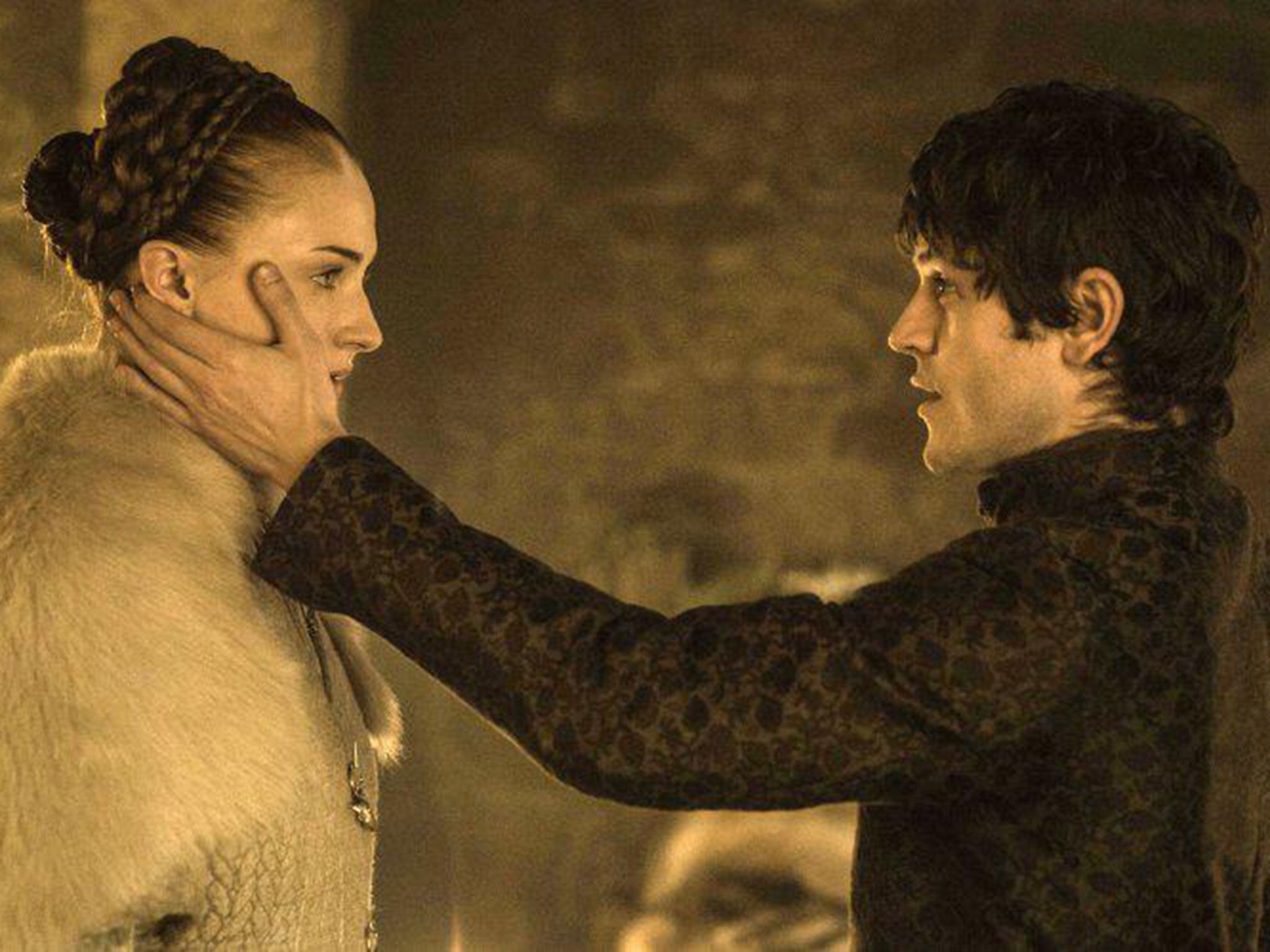 Sansa Stark and Ramsay Bolton in the terrible wedding scene in Game of Thrones season five