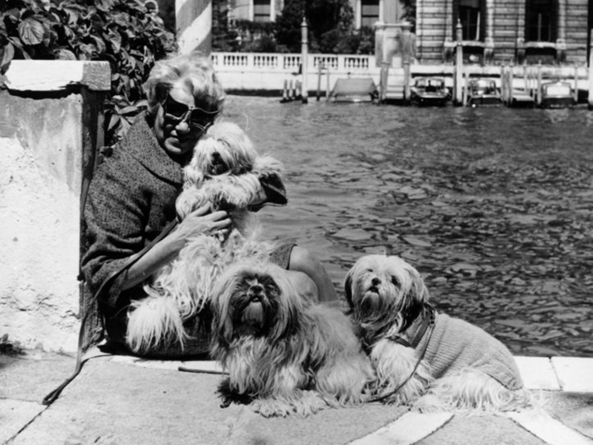 Peggy Guggenheim outside the 18th-century palace on the Grand Canal that was turned into a museum in her name
